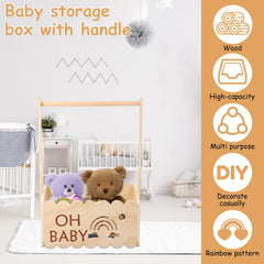 Wood Baby Shower Crate Closet Baby Shower Basket with Handle Practical Multipurpose Gift Basket for Boys Girls New Parents