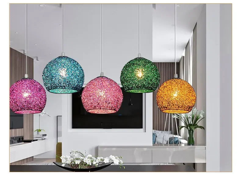 New Creative Nordic Color Macaron Aluminum Wire Chandelier Personalized Modern Simple Restaurant Bedside Aisle Lighting Fixtures