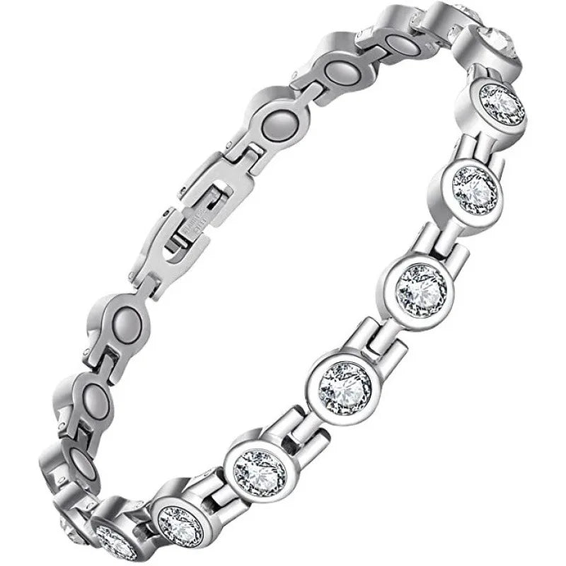 Arthritis Healthy Therapy Energy Hologram Germanium Copper Color Anklets Magnetic Crystal Bracelets for Women Rhinestone Jewelry