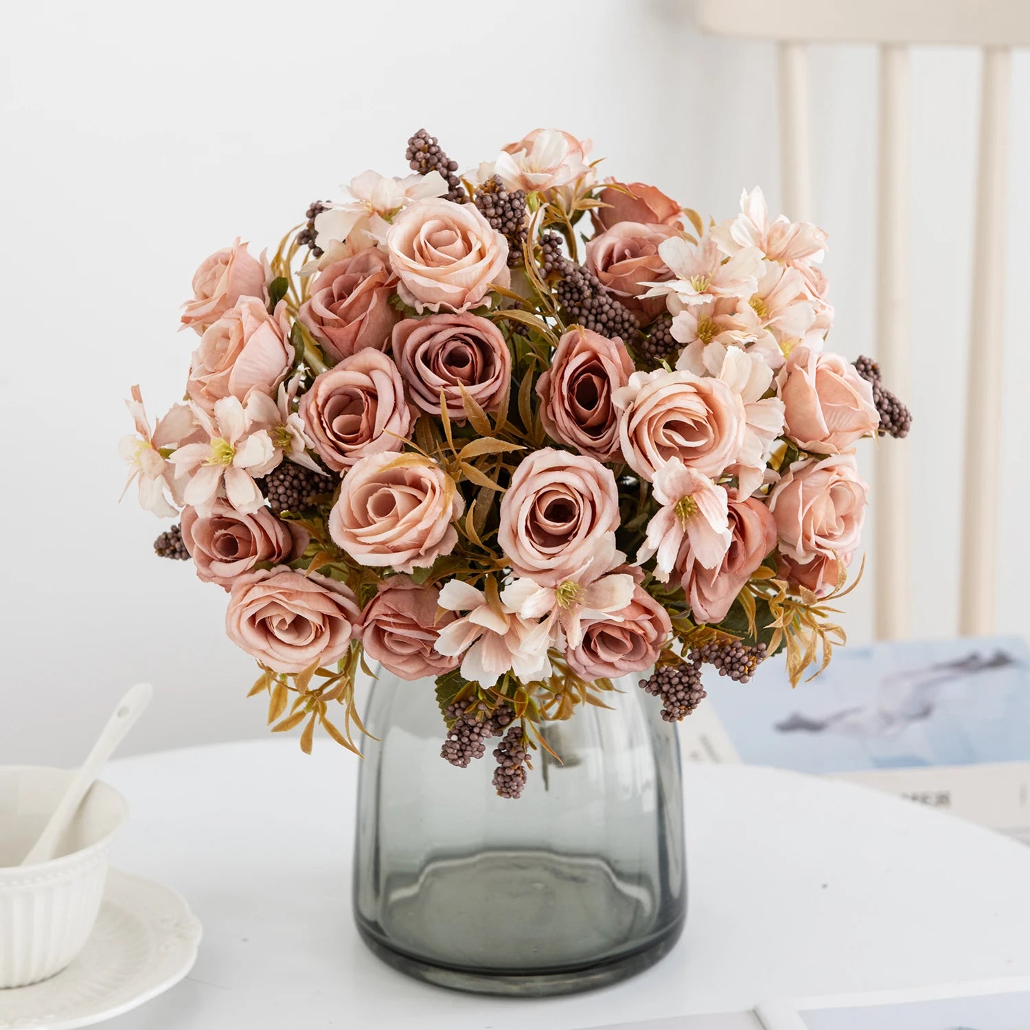 Artificial Flower Silk Rose Christmas Home flowervase Decor Bonsai Room Wedding Bride Bouquet yard  festival Party Diy Hot sale