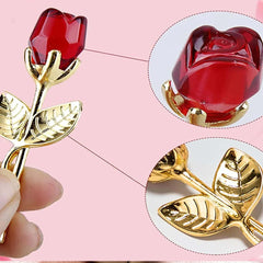 Glass Rose Mini Crystal Flower Artificial Flowers Room Ornament Office Desktop Decoration Wedding Party Valentine's Day Gift