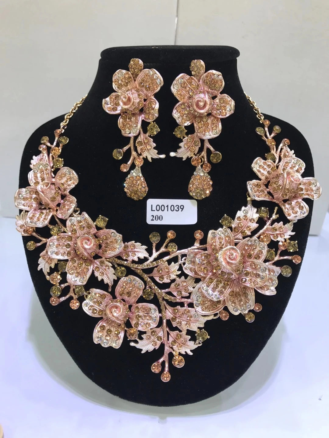 Wedding Dubai Jewelry Sets For Women Big necklace sets necklace Crystal Rhinestone Brides Flower Necklace Earring Set