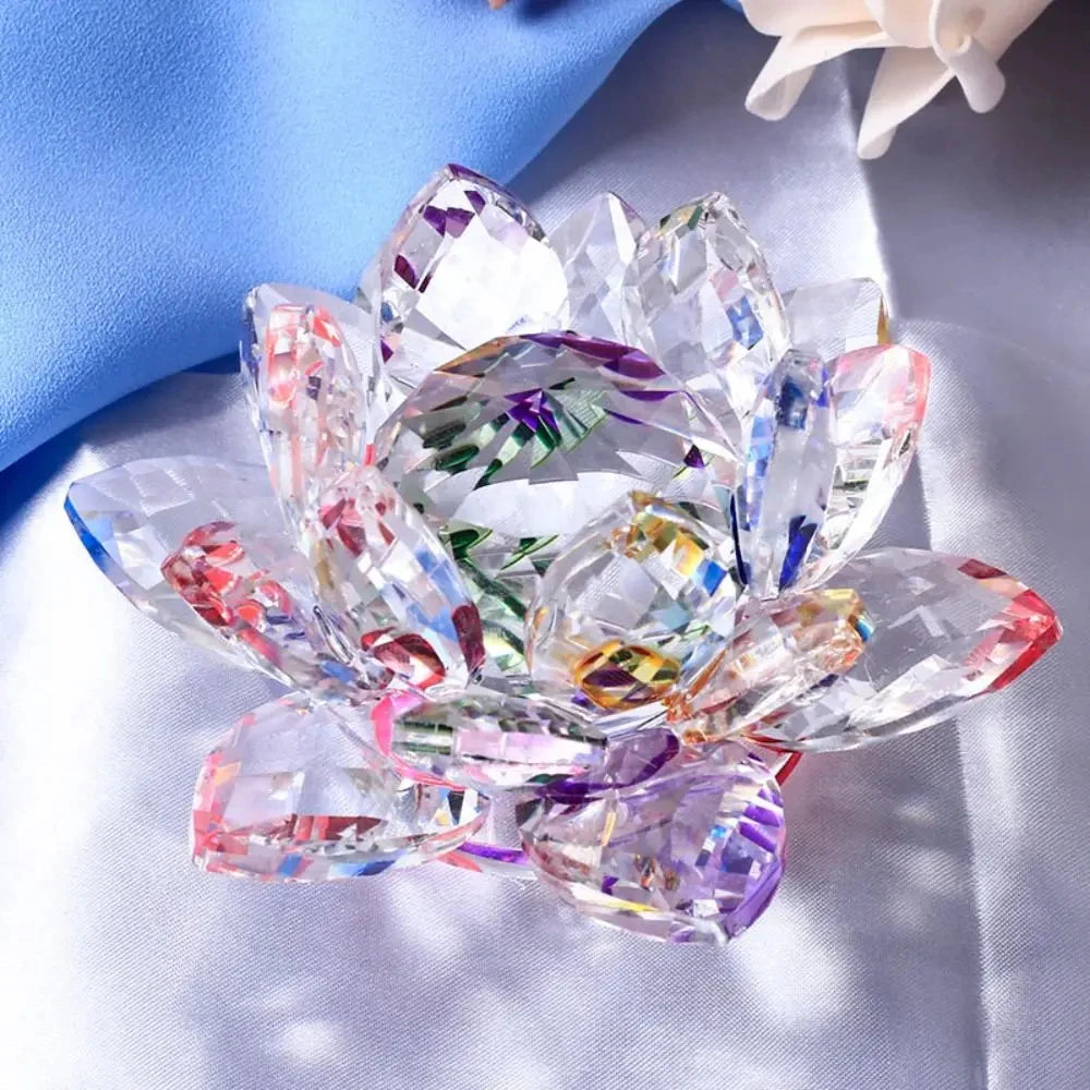 Crystal Lotus Flower Figurine Home Wedding Decoration Glass Craft Collection Paperweight Office Table Ornaments Souvenir Gifts