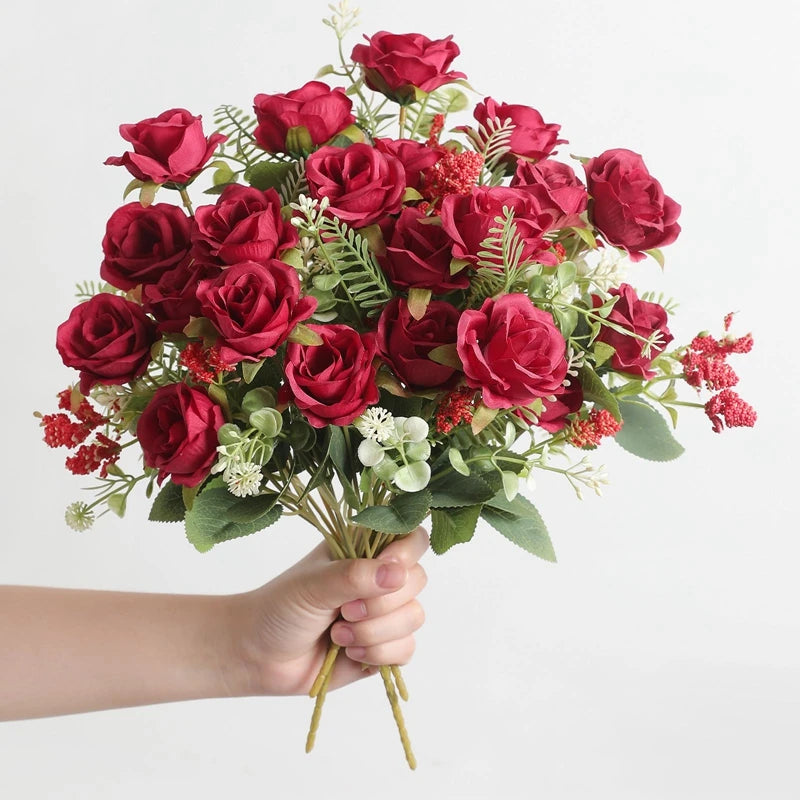 1/3Pcs Artificial Rose Flowers Bouquet for Home Room Decor Fake Flowers Garden Wedding Party Decoration Outdoor Christmas Decor
