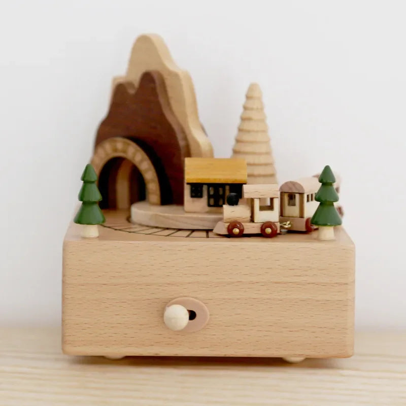 Wooden Carousel Music Box Ornaments Rotatable Hand-cranked DIY Handmade Birthday Christmas Gift Children’s Toys 크리스마스 뮤직 오르골