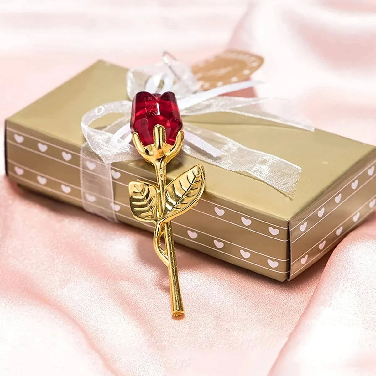Glass Rose Mini Crystal Flower Artificial Flowers Room Ornament Office Desktop Decoration Wedding Party Valentine's Day Gift
