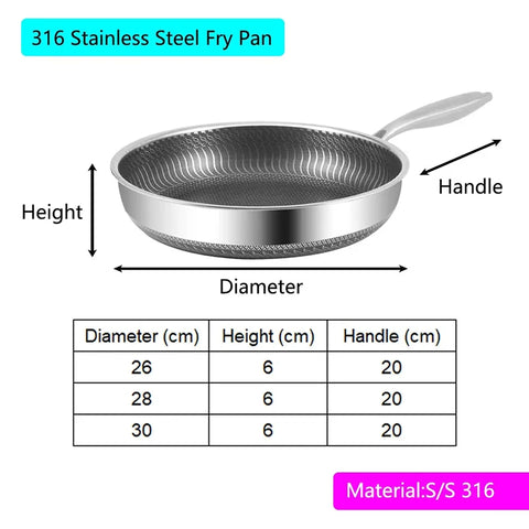 Frying Pan 316 Stainless Steel Wok Skillet Non-stick Cookware For Kitchen Pot Pancake Egg Cooking Pot Breakfast Steak Frying Pan