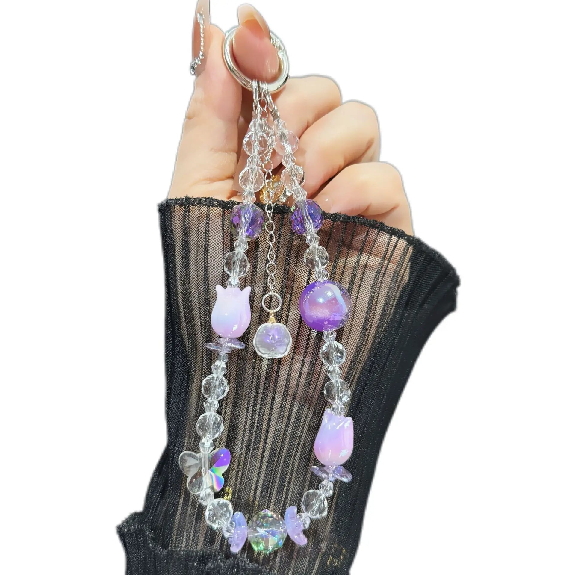 Crystal Flower Buds Fine Sparkling Beads Bag Accessories Keychains Hanging Ropes For Mobile Phone Bracelets Small Gifts