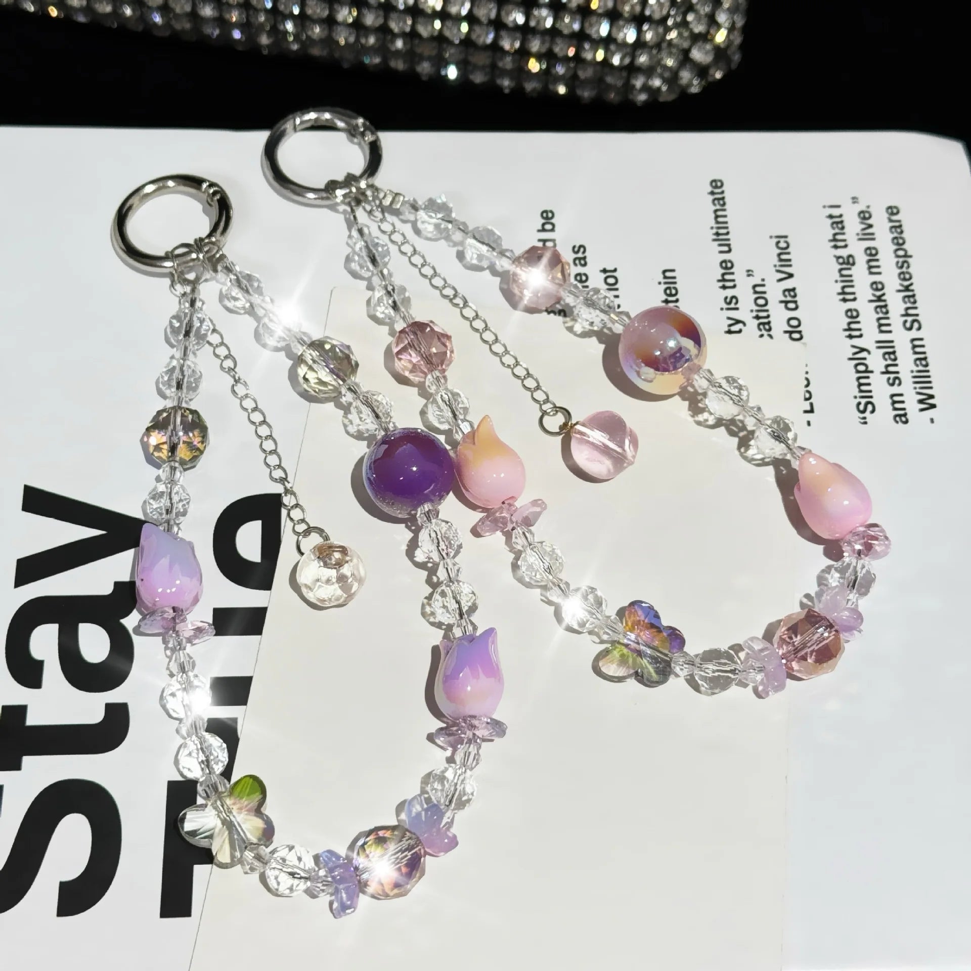 Crystal Flower Buds Fine Sparkling Beads Bag Accessories Keychains Hanging Ropes For Mobile Phone Bracelets Small Gifts