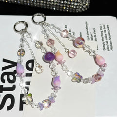 Crystal Flower Buds Fine Sparkling Beads Bag Accessories Keychains Hanging Ropes For Mobile Phone Bracelets Small Gifts