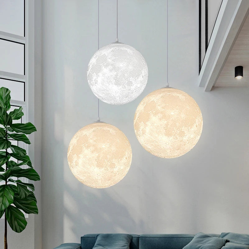 Nordic Ceiling Chandelire 3D Printing Moon Light Children's Room Bedroom Kitchen Pendant Lamp Indoor Decor Planet Small Chandeli