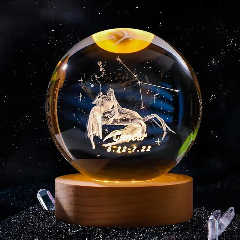 Hot 6cm 3D Crystal Ball Glass Craft Decoration 12 Constellation Birthday Gift Wooden Base Home Desktop Decor Children's Gifts