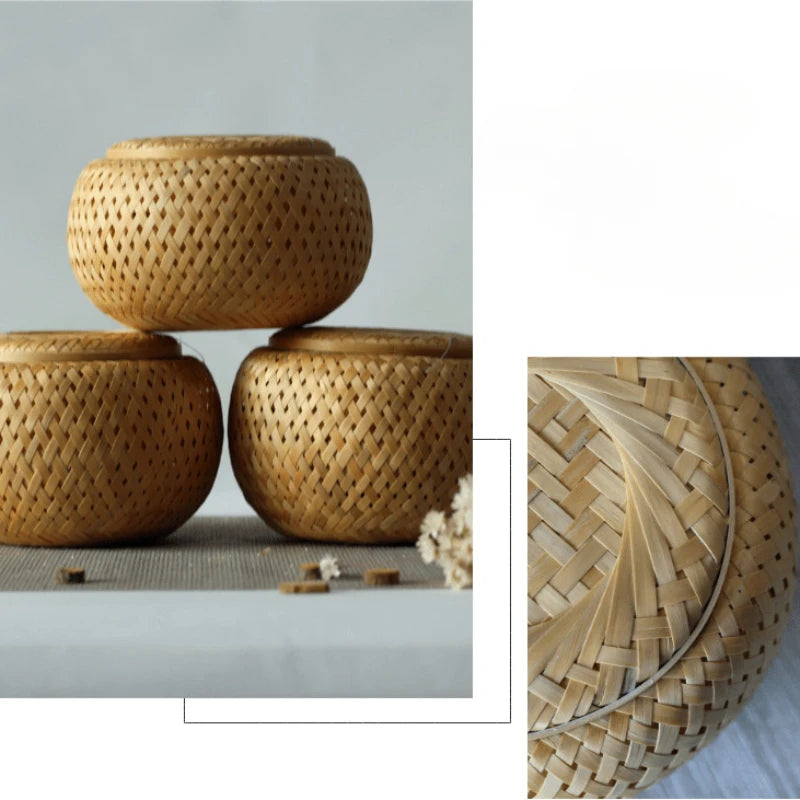 Bamboo woven small basket double-layer hollow small mini box bamboo woven packaging box,creative flower pot,bamboo woven tea jar