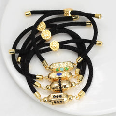 Enamel Tube Spacer Colored Zircon Beads Charm Bracelet For Women Adjustable Leaf Buckle Pull Rope Boho Summer Beach Jewelry Gift