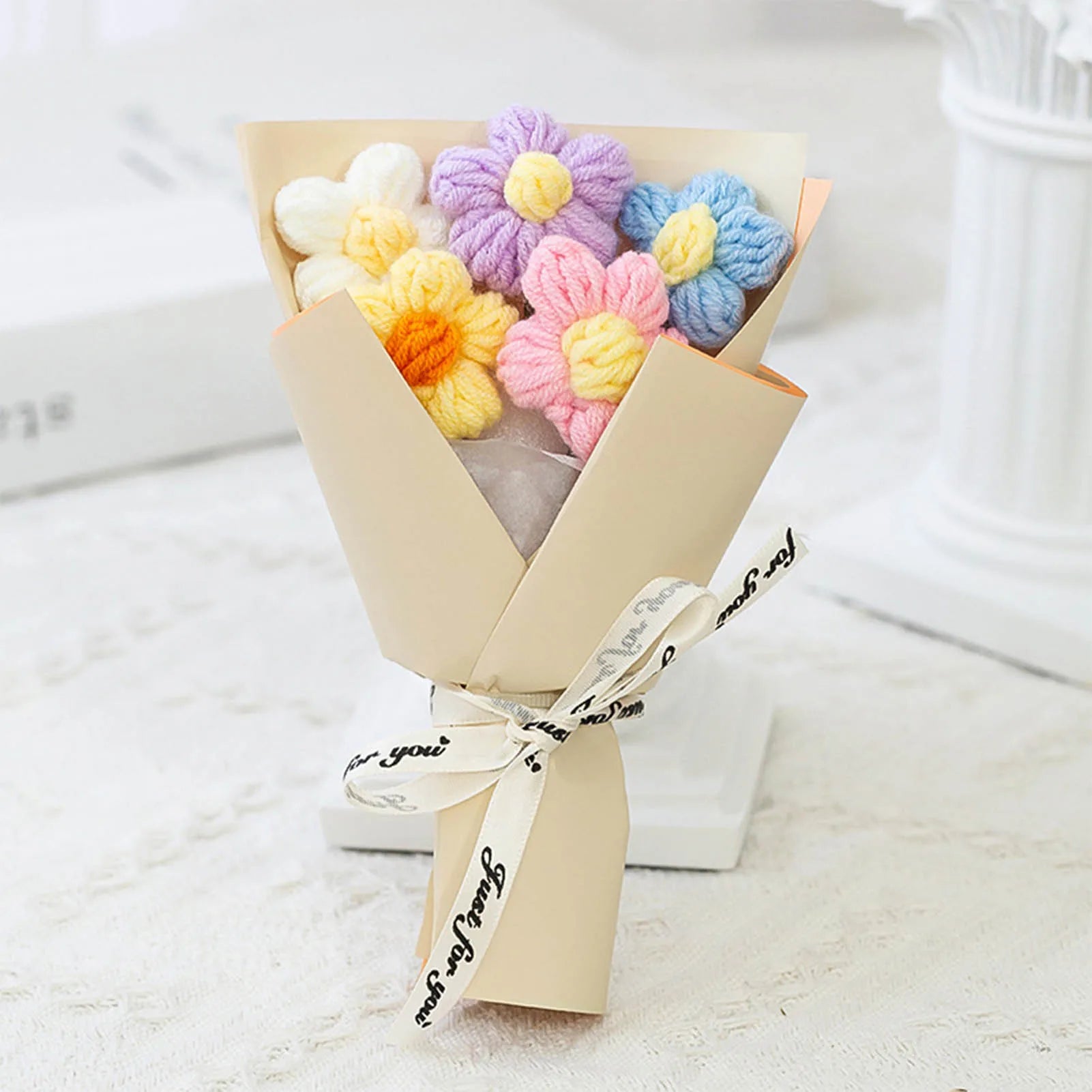 DIY Handwoven Knitted Flowers Bouquet Artificial Flower Knitted Woolen Flowers Woven Birthday Valentine's Day Gift Home Decor
