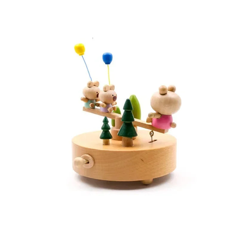 Wooden Carousel Music Box Ornaments Rotatable Hand-cranked DIY Handmade Birthday Christmas Gift Children’s Toys 크리스마스 뮤직 오르골