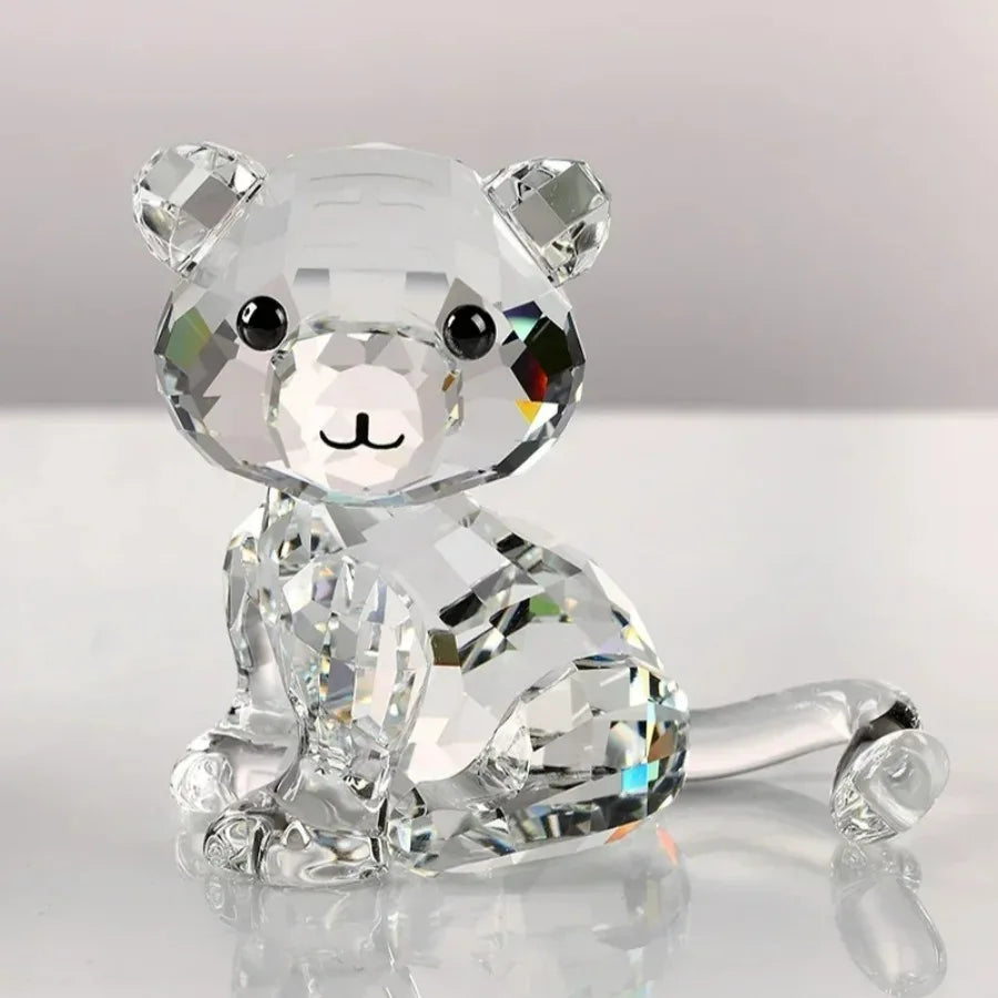 Handmade Crystal Dog Cat Figurine Miniature Glass Animal Craft Desktop Decoration Home Decor Ornament Birthday Gift for Children