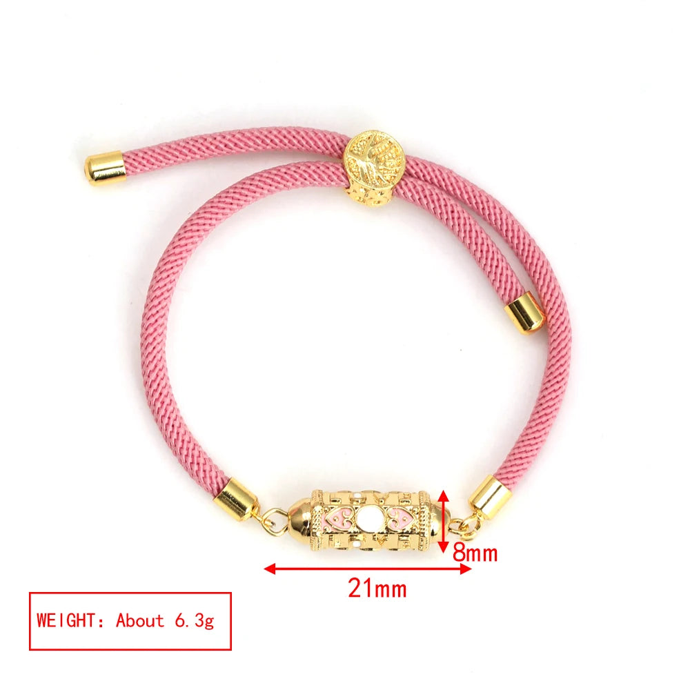 Enamel Tube Spacer Colored Zircon Beads Charm Bracelet For Women Adjustable Leaf Buckle Pull Rope Boho Summer Beach Jewelry Gift