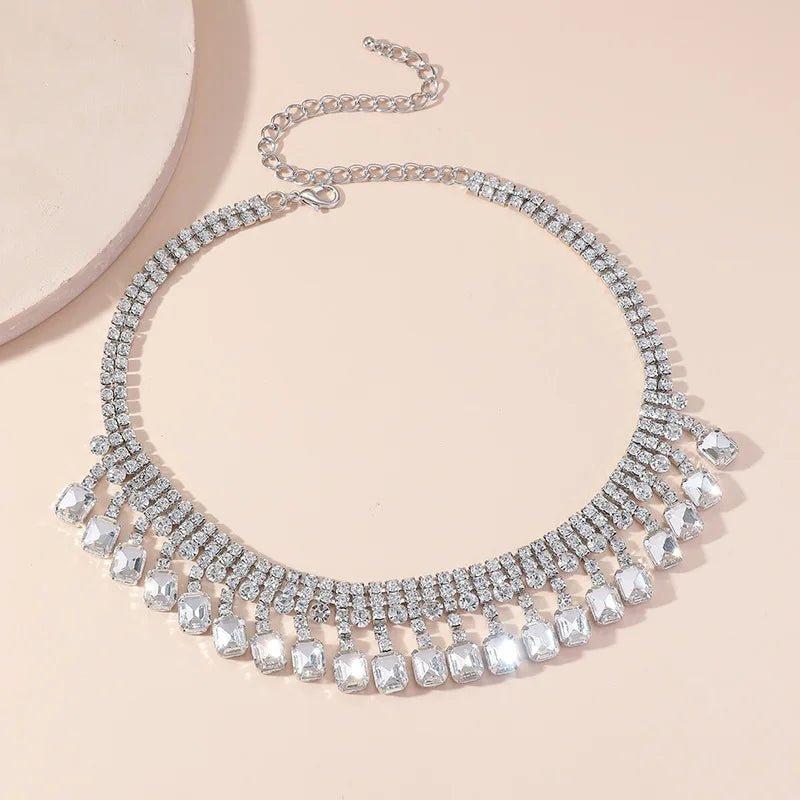 FYUAN Square Colorful Crystal Choker Necklaces for Women Geometric Clavicle Chain Necklaces Statements Jewelry