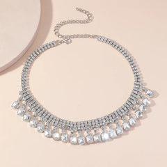 FYUAN Square Colorful Crystal Choker Necklaces for Women Geometric Clavicle Chain Necklaces Statements Jewelry
