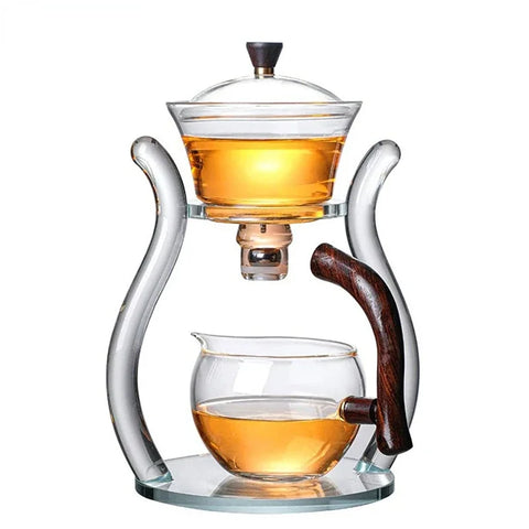 Lazy Kungfu Glass Tea Set Magnetic Water Diversion Rotating Cover Bowl Semi-Automatic Glass Teapot Suit (Glass teapot)