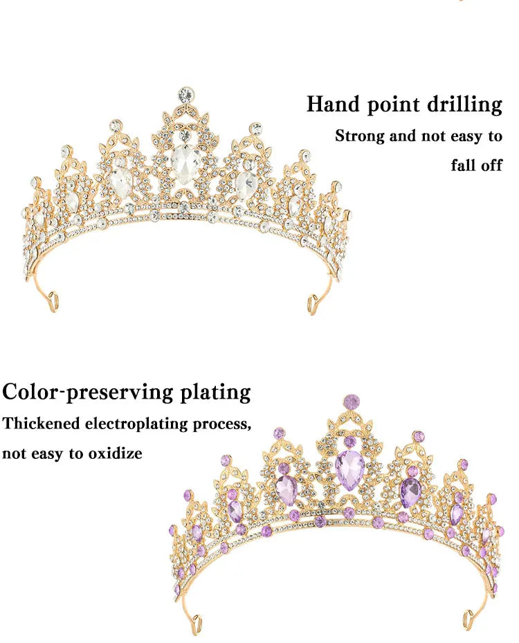 Princess Crown Crystal Tiara Girls Hair Accessories High-end Atmosphere Dance Performance Birthday Gift Crown
