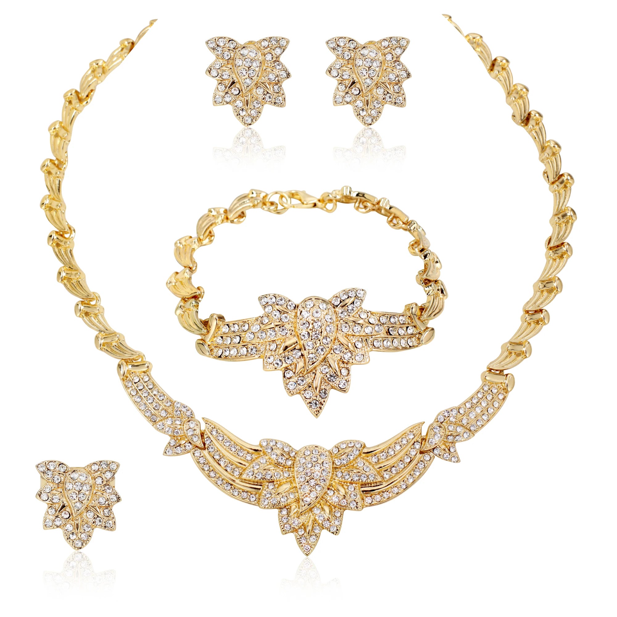 Elegant Women's Jewelry Set with Exquisite Flower Pendant Necklace Earrings  Ring and Gold-plated Bracelet Holiday Gifts
