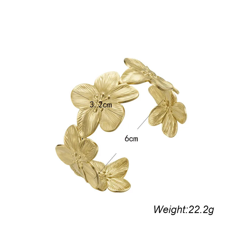 Gold Color Flower Shaped Earrings Necklace For Women Fashion Personality Flower Ring Bracelet Party Daily Jewelry