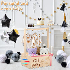 Wood Baby Shower Crate Closet Baby Shower Basket with Handle Practical Multipurpose Gift Basket for Boys Girls New Parents
