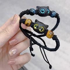 2pcs Cute Natural Stone Black Cat Bracelet for Women Men Fashion Cartoon Animal Beaded Bracelets Handmade Fashion Girl Jewelry