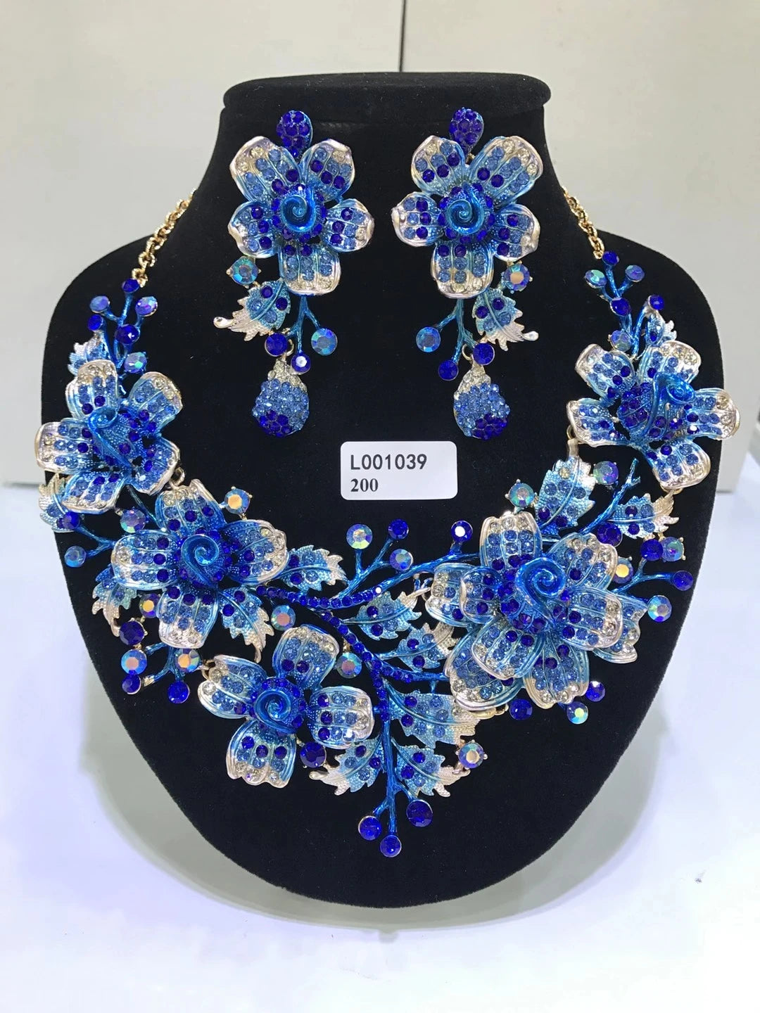 Wedding Dubai Jewelry Sets For Women Big necklace sets necklace Crystal Rhinestone Brides Flower Necklace Earring Set