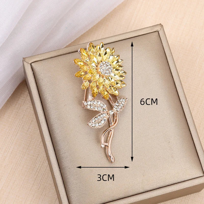 Trendy Sunflower Bee Alloy Zirconia Brooches For Women Girls Gold Color Flower Metal Crystal Jewelry Party Birthday Daily