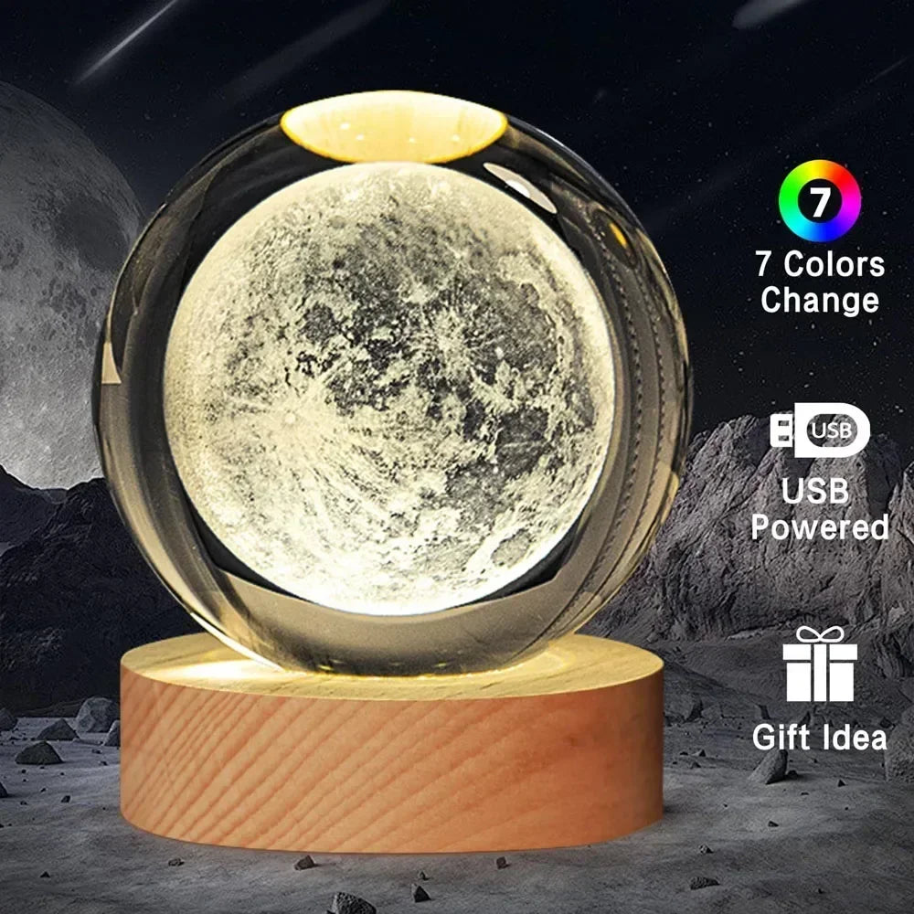 6cm 3D Crystal Christmas Night Light Wooden Base Seven Spectral Colors LED Gift for Boys and Girls
