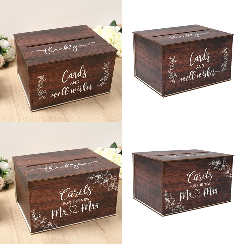 Wedding Card Box with Lid Wood Gift Card Box for Wedding Reception Rustic Envelope Money Box DIY Rustic Wedding Party Supplies