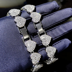 Fashion Shiny Full Rhinestone Heart Anklets Bracelet For Women Iced Out Crystal Cuban Link Chain Anklet Summer Barefoot Jewelry