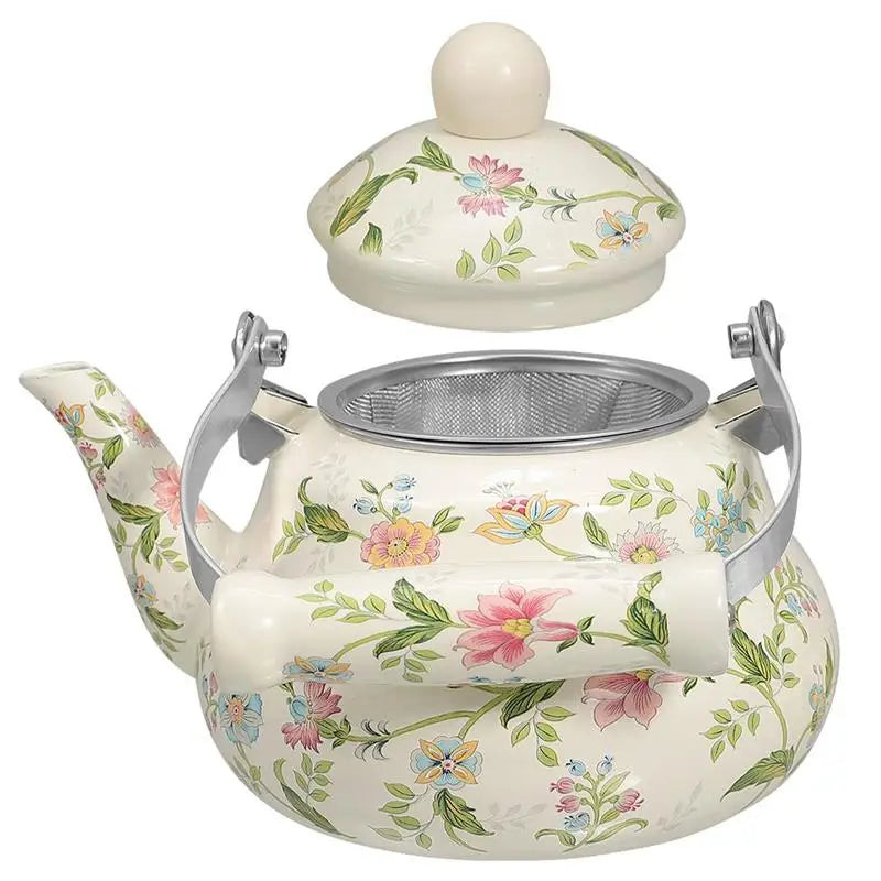 Retro Pear Shaped Enamel Teapot Stovetop Kettle With Infuser Tea Pot Water Kettle Home Accessories Kitchen Bar Daily Use Coffee
