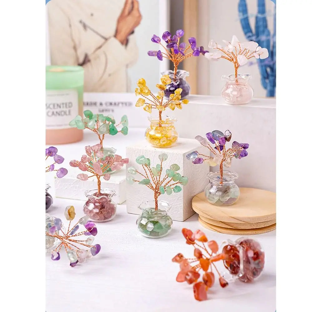 Natural Gemstone DIY Mini Crystal Gravel Tree Rose Quartz Amethyst Healing Stones Children's Gift Home Ornaments Crystal Trees