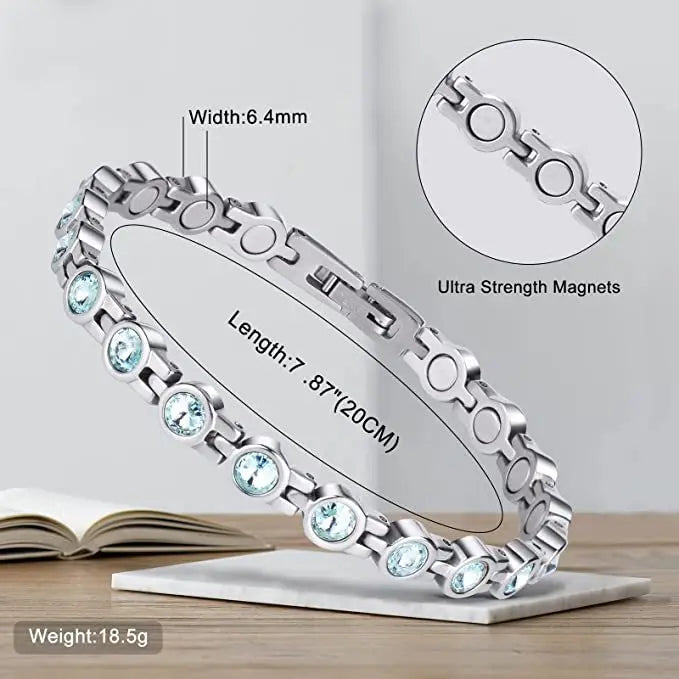 Arthritis Healthy Therapy Energy Hologram Germanium Copper Color Anklets Magnetic Crystal Bracelets for Women Rhinestone Jewelry