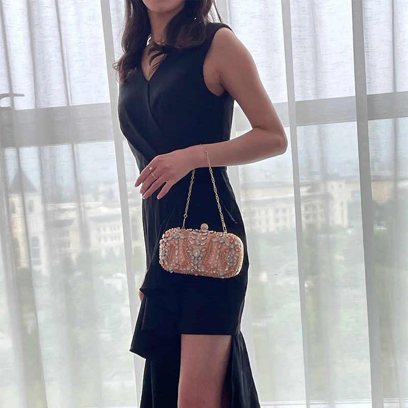New Champagne Dinner Bag Colorful Rhinestone Handheld Bag European and American Style Women's Evening Dress Bag Storage Bag
