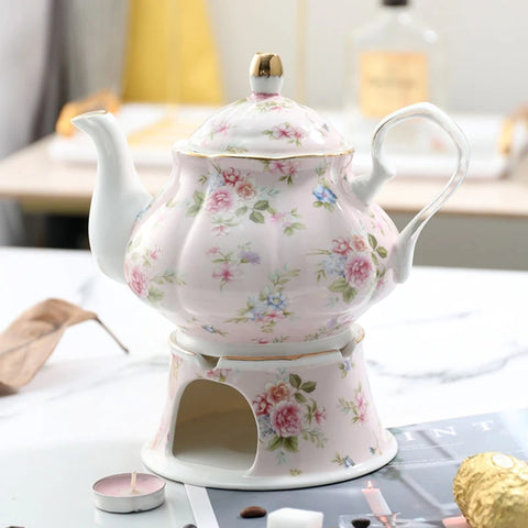 400ML English British Fine China Teapot Heating Base High-Grade Porcelain Tea Warmer Teapot Set Ceramic Holding Furnace