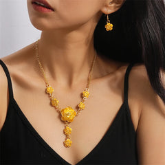 Elegant Flower Pendant Necklace Earrings Set for Women Bridal Wedding Jewelry Gifts