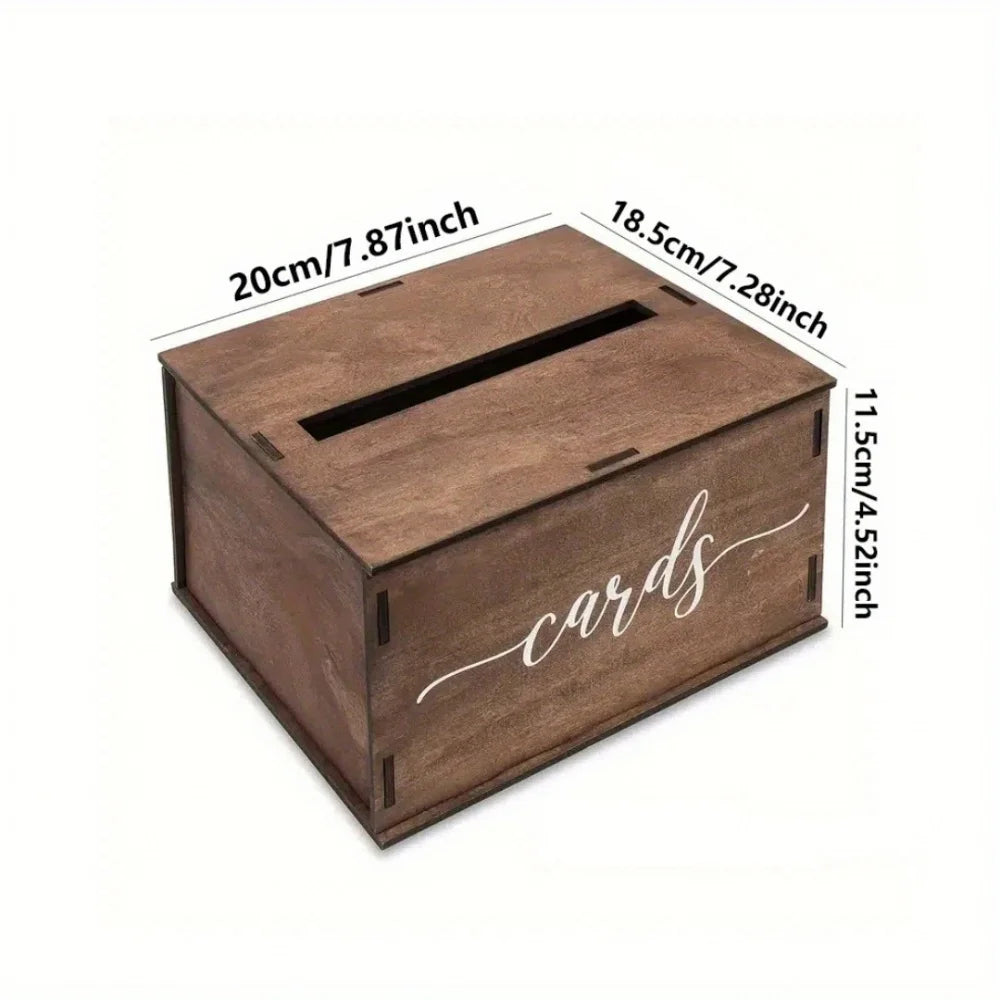 A Simple Country Wooden Wedding Gift Box, DIY Retro Style Decoration Cassette, Used for Welcome, Graduation Ceremony-Cards, Stam