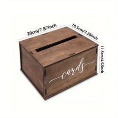 A Simple Country Wooden Wedding Gift Box, DIY Retro Style Decoration Cassette, Used for Welcome, Graduation Ceremony-Cards, Stam