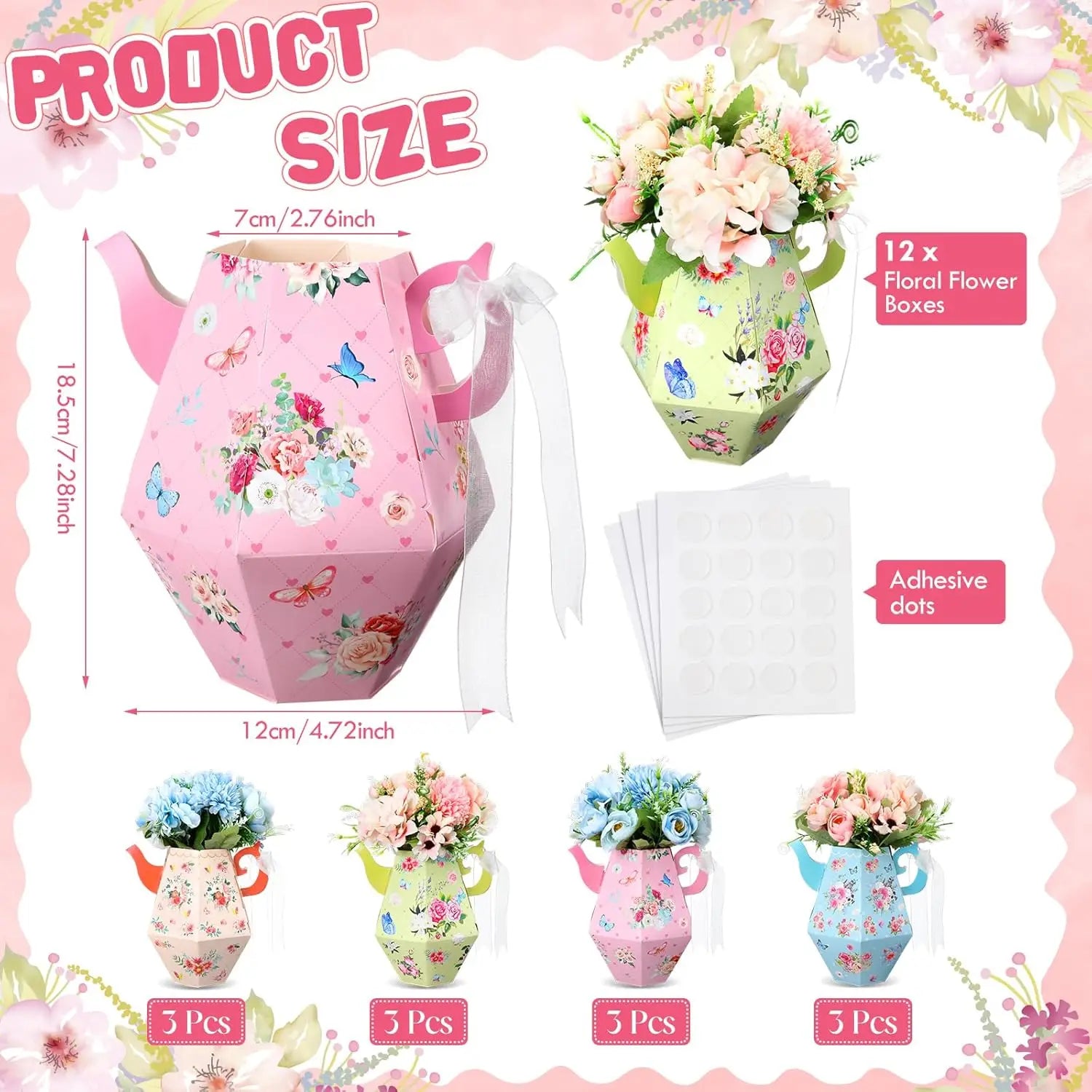 12Pcs Elegant Tea Pot Shaped Flower Boxes Tea Party Decorations Princess Party Floral Teapot Centerpieces for Tables Teapot Vase