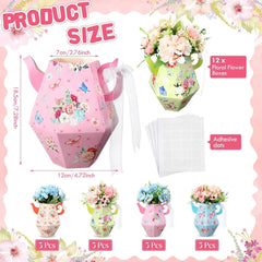 12Pcs Elegant Tea Pot Shaped Flower Boxes Tea Party Decorations Princess Party Floral Teapot Centerpieces for Tables Teapot Vase