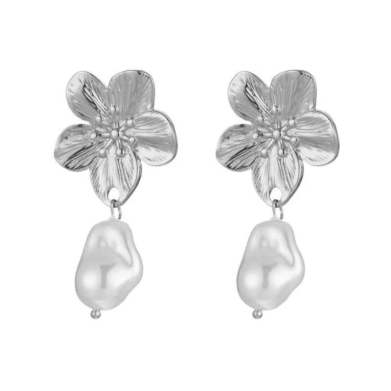 Gold Color Flower Shaped Earrings Necklace For Women Fashion Personality Flower Ring Bracelet Party Daily Jewelry