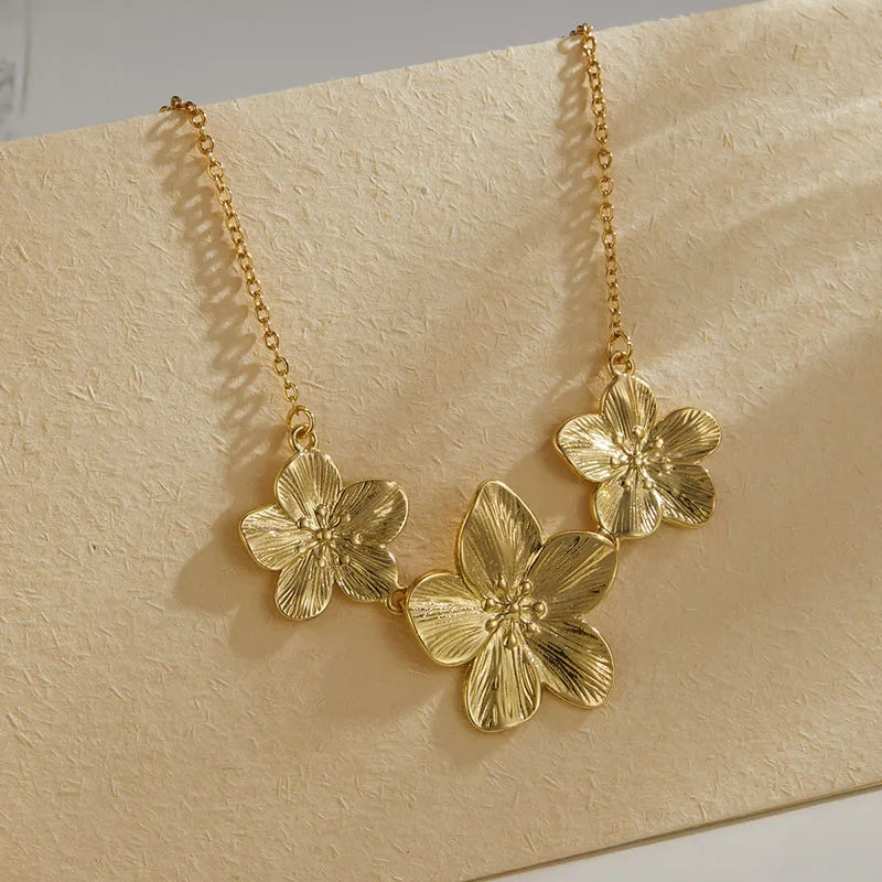 Gold Color Flower Shaped Earrings Necklace For Women Fashion Personality Flower Ring Bracelet Party Daily Jewelry