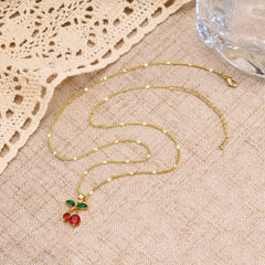 Cherry Charms Necklace for Women,14K Gold Plated Stainless Steel Chain Birthday Gift