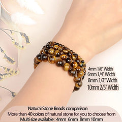 {Rich and Fortune} Tiger Eye Bracele Handmade Natural Gemstone Elastic Bracelet Crystal Stone Beads Jewelry Gifts for Women Men