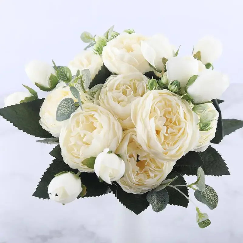 30cm Rose Pink Silk Peony Artificial Flowers Bouquet 5 Big Head Cheap Fake  Wedding Decorate